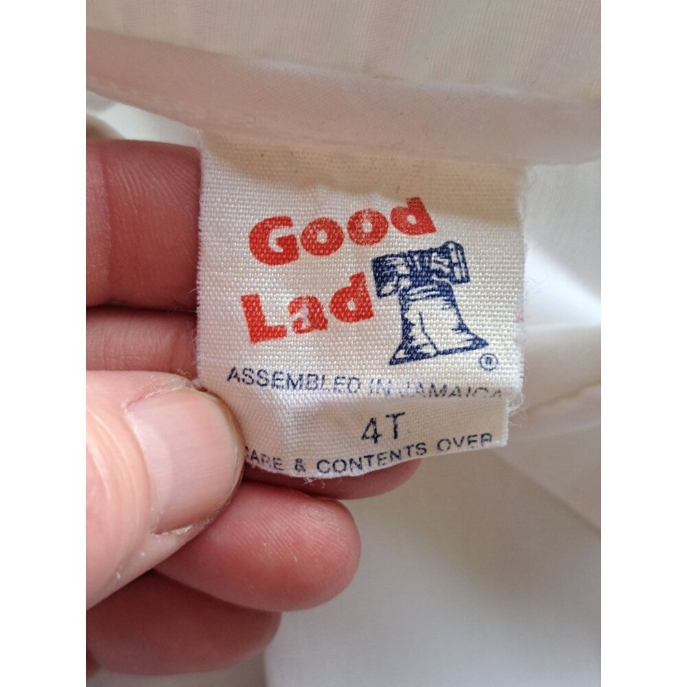 Vintage Good Lad 4T White Shirt Unisex Plaid Wool Blend Shortalls Gold Buttons - Picture 7 of 9